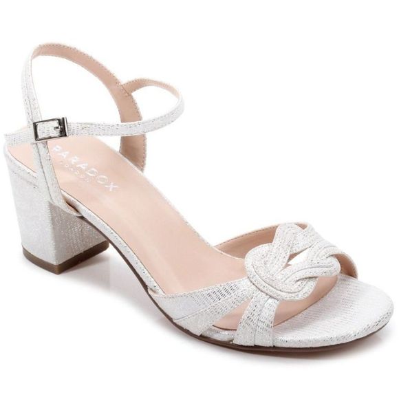 Paradox Shoes - (1522) Paradox London Henrika Silver Glitter Suede Mid Block Heel Sandal Size 9